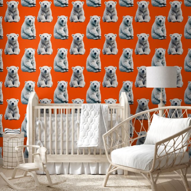 Polar Bear Pattern Design On Orange  Wallpaper (Creator Uploaded)