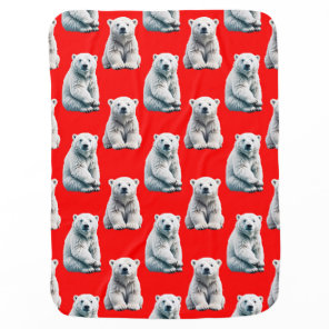 Polar Bear Pattern Design On Red  Baby Blanket