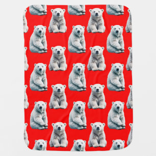 Polar Bear Pattern Design On Red  Baby Blanket