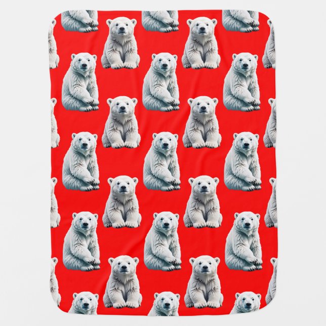 Polar Bear Pattern Design On Red  Baby Blanket (Front)