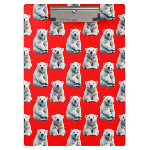 Polar Bear Pattern Design On Red  Clipboard