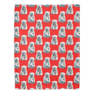 Polar Bear Pattern Design On Red  Duvet Cover