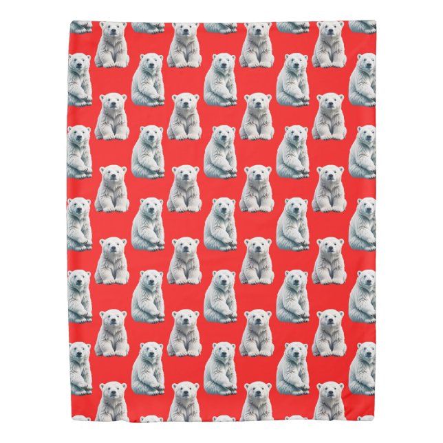 Polar Bear Pattern Design On Red  Duvet Cover (Front)