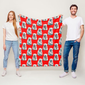 Polar Bear Pattern Design On Red  Fleece Blanket