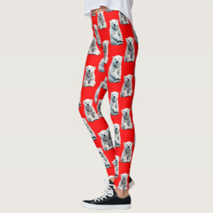Polar Bear Pattern Design On Red  Leggings