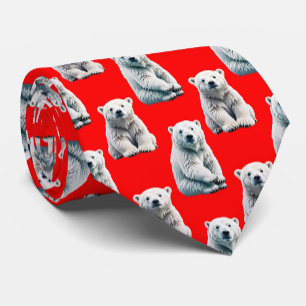 Polar Bear Pattern Design On Red Neck Tie