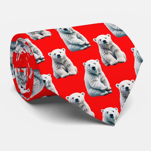 Polar Bear Pattern Design On Red  Neck Tie (Creator Uploaded)