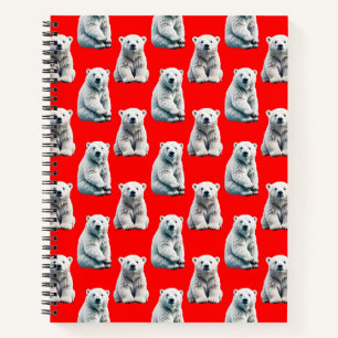 Polar Bear Pattern Design On Red Notebook