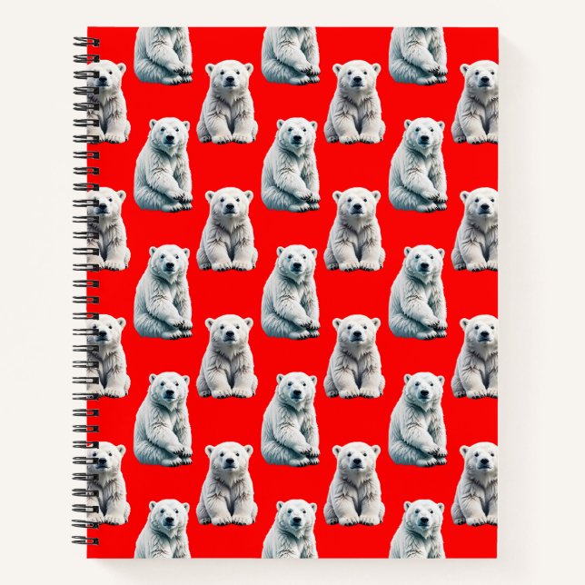 Polar Bear Pattern Design On Red  Notebook (Front)