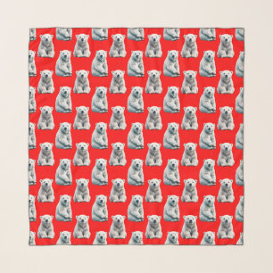 Polar Bear Pattern Design On Red Scarf