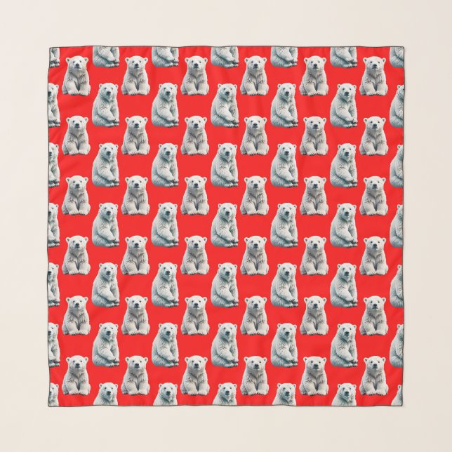 Polar Bear Pattern Design On Red  Scarf (Front)