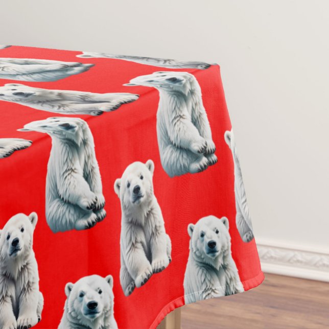 Polar Bear Pattern Design On Red  Tablecloth (Creator Uploaded)