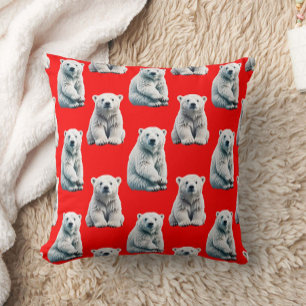 Polar Bear Pattern Design On Red Throw Pillow