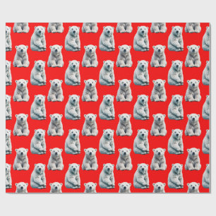 Polar Bear Pattern Design On Red Wrapping Paper