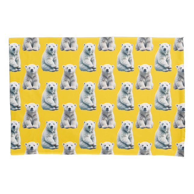 Polar Bear Pattern Design On Yellow  Pillow Case (Front)