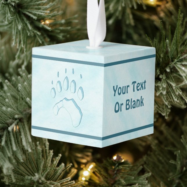 Polar Bear Paw Print Cube Ornament (Tree)