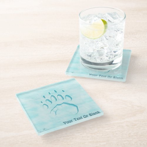 Polar Bear Paw Print Glass Coaster