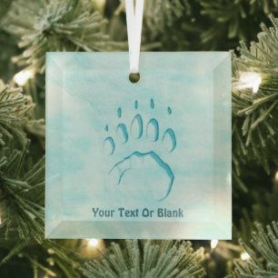 Polar Bear Paw Print Glass Ornament