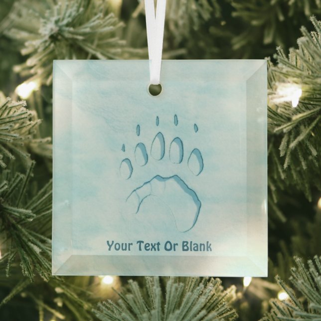 Polar Bear Paw Print Glass Ornament (Insitu)