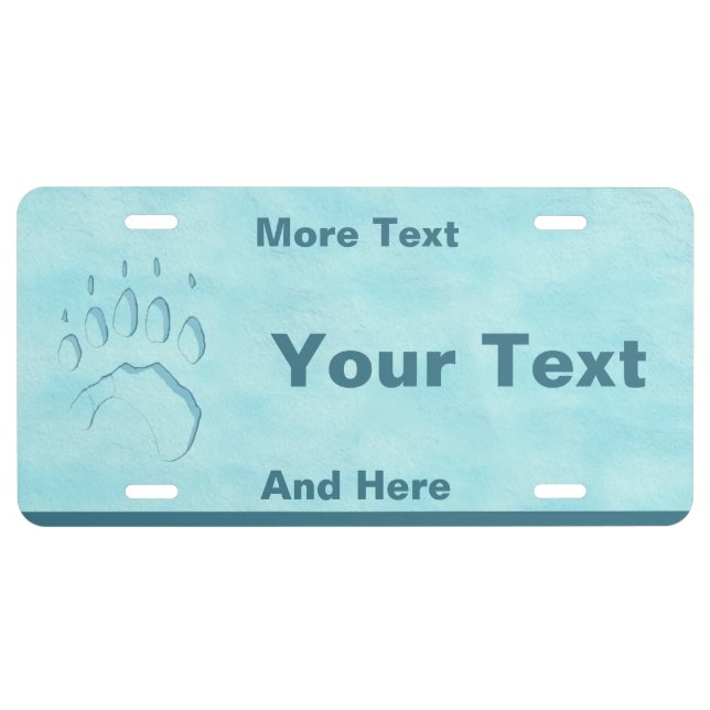 Polar Bear Paw Print License Plate (Front)