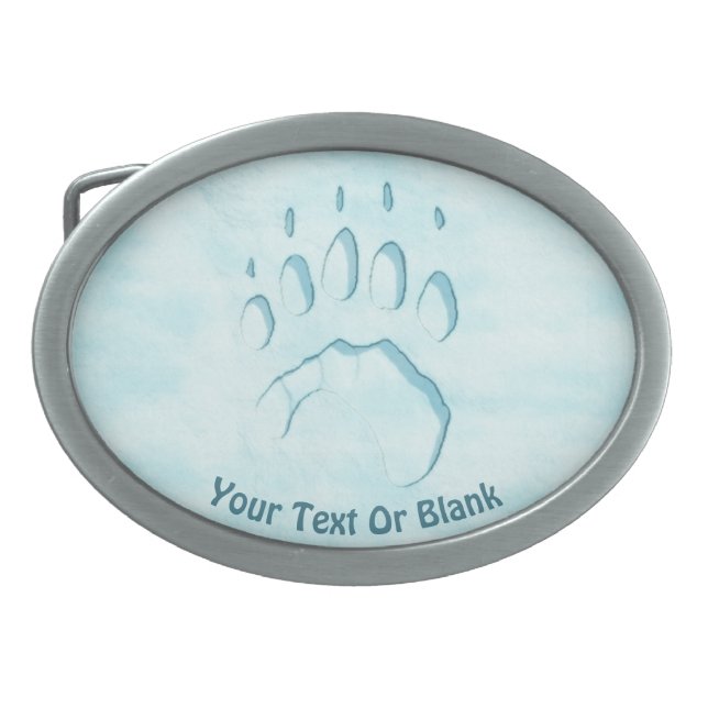 Polar Bear Paw Print Oval Belt Buckle (Front)