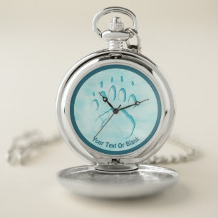 Polar Bear Paw Print Pocket Watch
