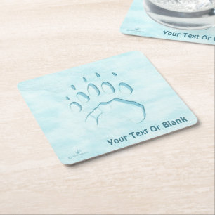 Polar Bear Paw Print Square Paper Coaster