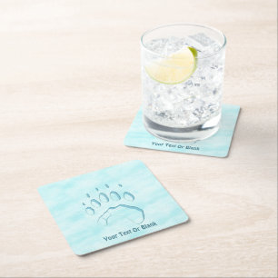 Polar Bear Paw Print Square Paper Coaster
