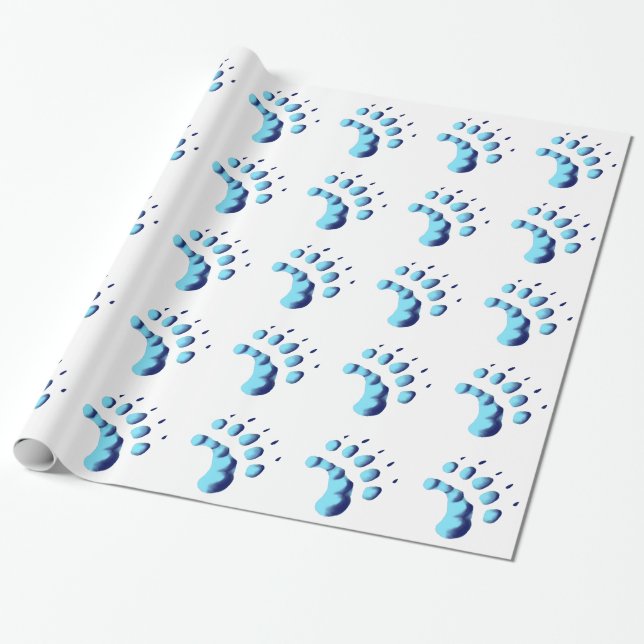 Polar Bear Paw Print Wrapping Paper (Unrolled)