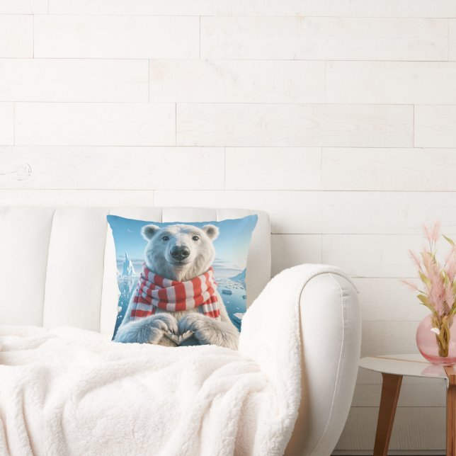 Polar Bear Paws Forming a Heart Throw Pillow (Couch)