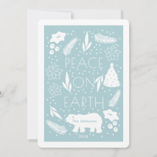 Polar Bear Peace on Earth Blue Christmas Card