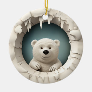 Polar Bear Peek-a-Boo, Christmas Ceramic Ornament
