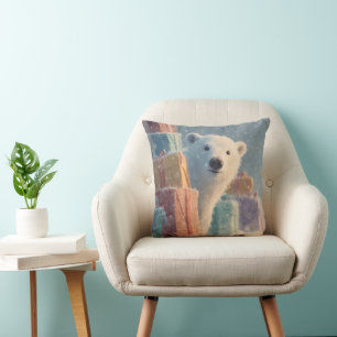 Polar Bear Peeking from Behind a Stack of Presents Throw Pillow