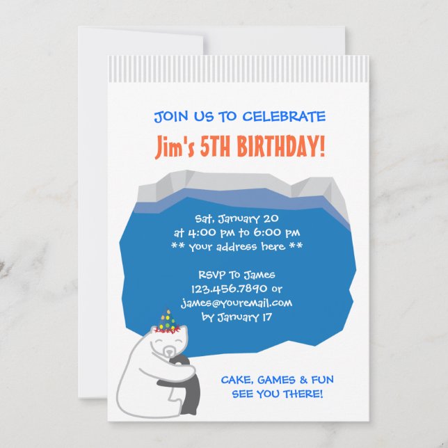 Polar Bear & Penguin Birthday Party Invitation (Front)