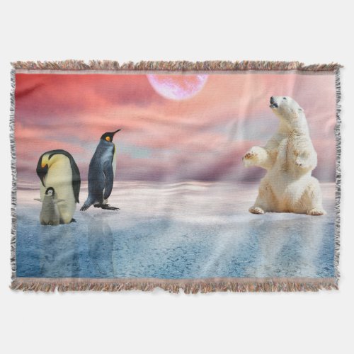 Polar Bear Penguin Throw Blanket