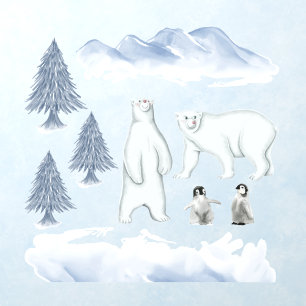 Polar Bear Penguin Winter Theme Nursery Decor Wall Decal