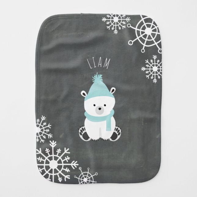 Polar Bear Personalized Baby Burp Cloth - Bear (Front)