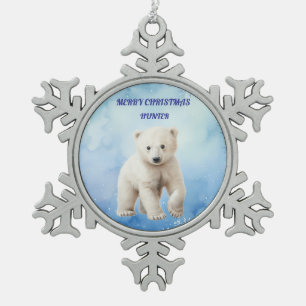 POLAR BEAR PEWTER SNOWFLAKE ORNAMENT