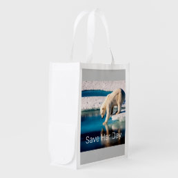 Polar Bear Photo Typography Global Warming Cool  Grocery Bag