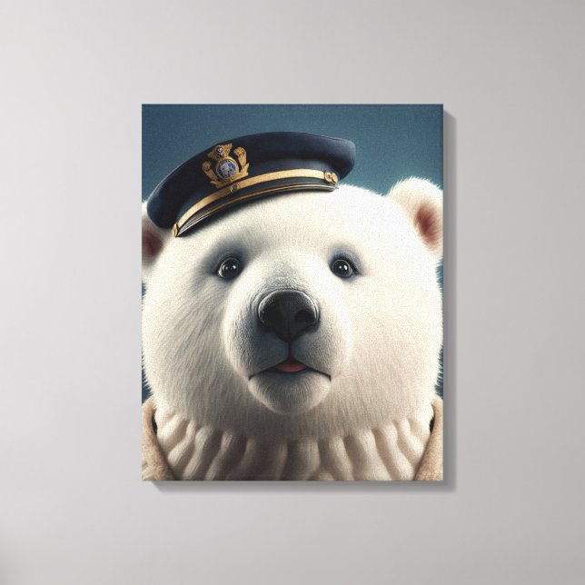 Polar Bear Pilot Captain Canvas Print (Front)