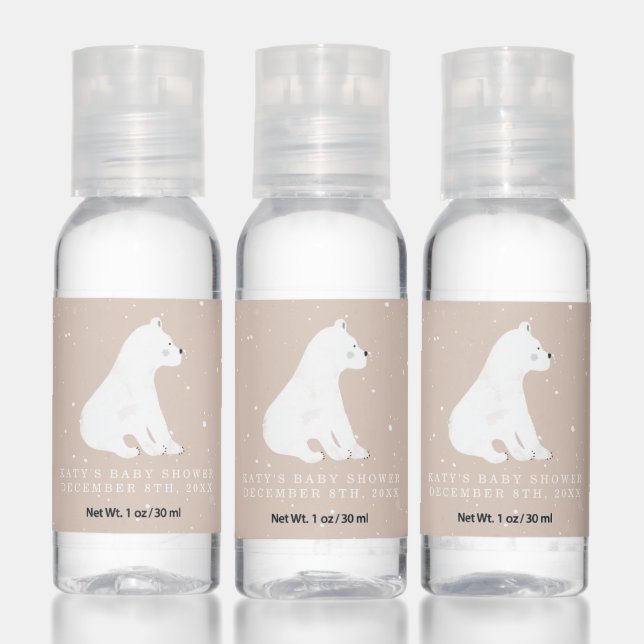Polar Bear Pink Girl Winter Baby Shower Hand Sanitizer (Set)