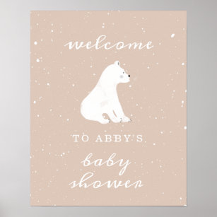 Polar Bear Pink Snow Girl Baby Shower Welcome Poster