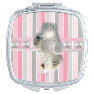 Polar Bear Pink White Stripe Compact Mirror