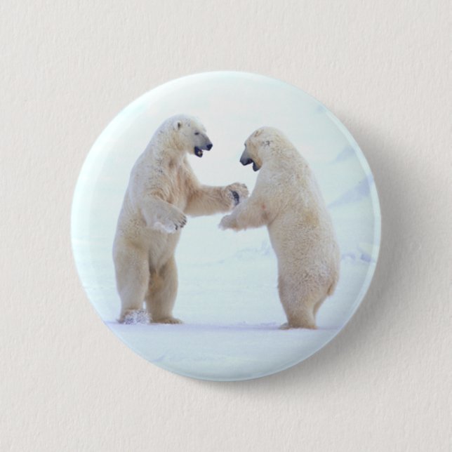 Polar Bear Play Pinback Button (Front)