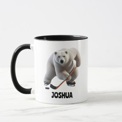 Polar bear playing hockey mug