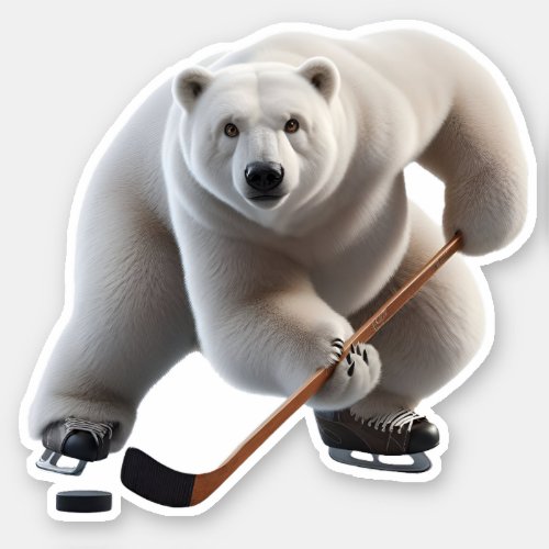 Polar bear playing hockey sticker