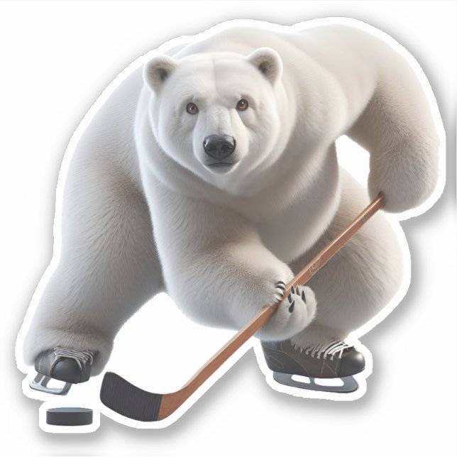 Polar bear playing hockey sticker (Front)