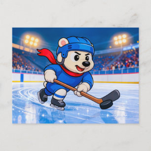 Polar Bear Playing Ice Hockey on a Frozen Rink Postcard
