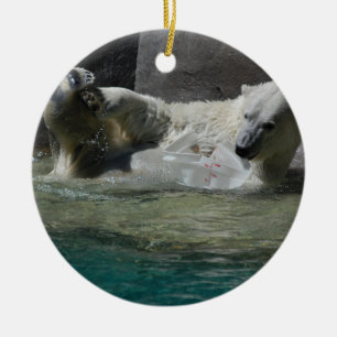 Polar Bear Playing in the Water Ceramic Ornament