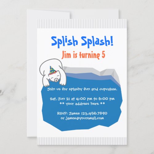 Polar Bear Pool Birthday Party Invitation
